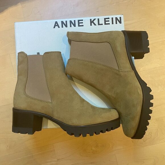 ANNE Klein "Akariella" Side Zip Lug Sole Ankle Boot Women New Taupe - Picture 2 of 11